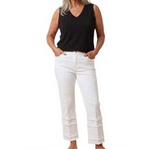NEW SLIMSATION BY MULTIPLES fringe trim jean in white